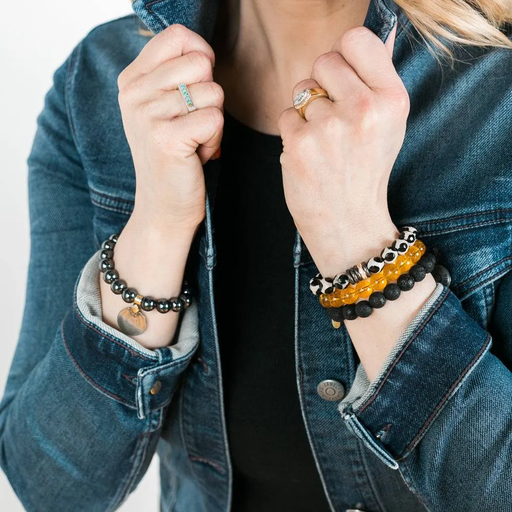 Citrine Crystal Bracelet | Silver Sunflower Charm