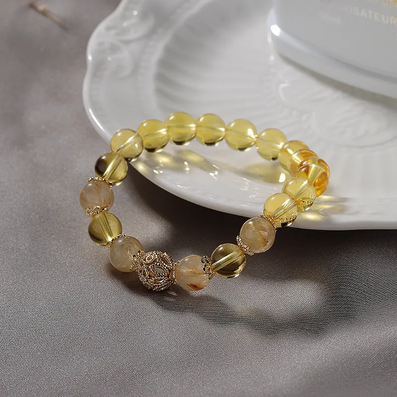 Citrine Crystal Sterling Silver Hollow Ball Bracelet - Fortune's Favor by Planderful Collection