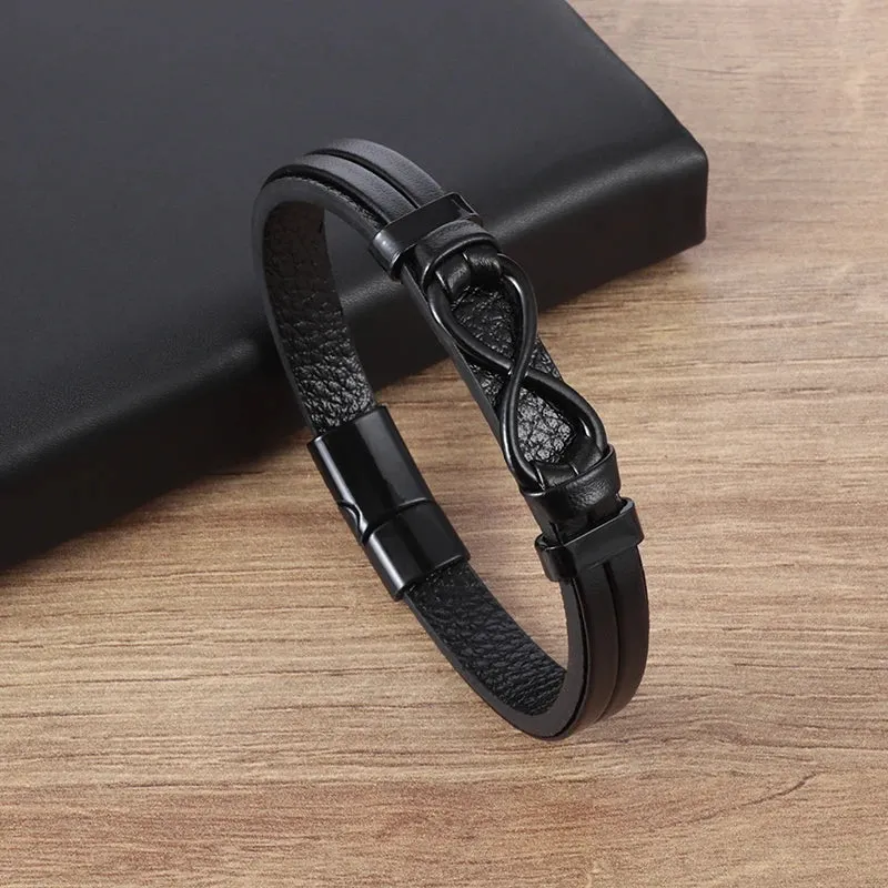 Classic Multilayered Handwoven Leather Bracelet Infinity Symbol Charm Fashion Men's Bangles Jewelry Gifts Pulseira