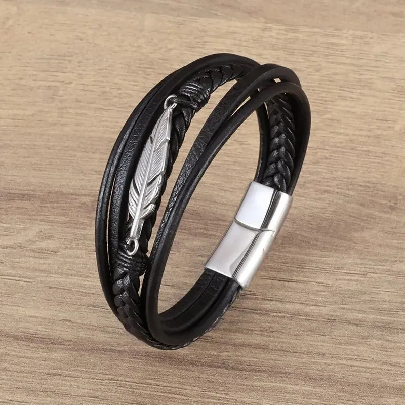 Classic Multilayered Handwoven Leather Bracelet Infinity Symbol Charm Fashion Men's Bangles Jewelry Gifts Pulseira