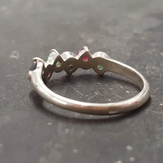 Colorful Multistone Band - Emerald Ruby Sapphire Ring, Half Eternity Ring