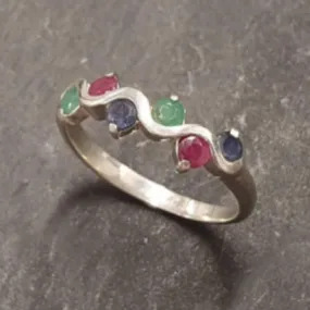 Colorful Multistone Band - Emerald Ruby Sapphire Ring, Half Eternity Ring