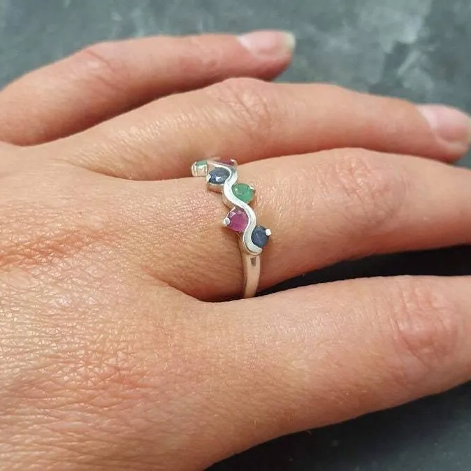 Colorful Multistone Band - Emerald Ruby Sapphire Ring, Half Eternity Ring