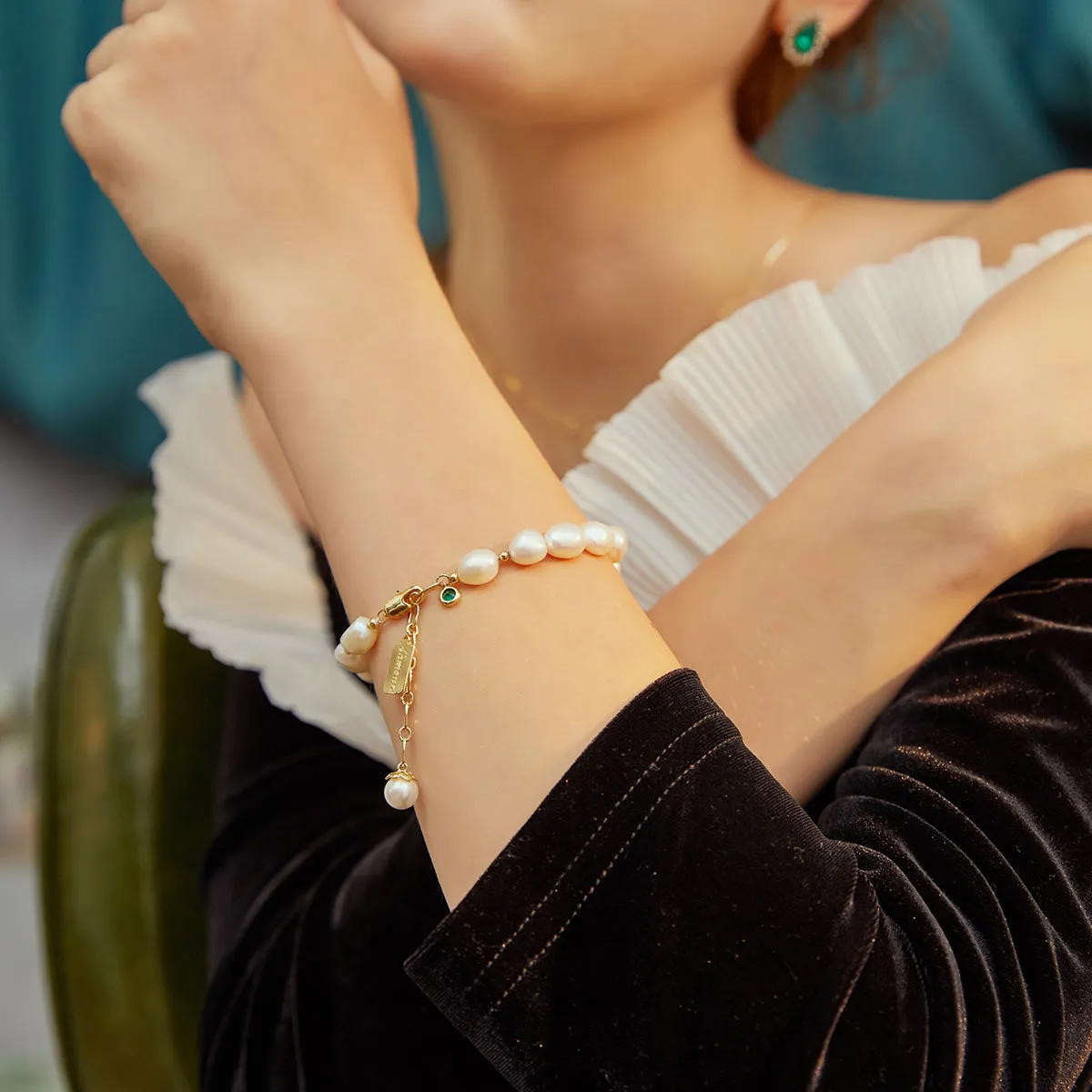 Cultured Pearls and Cross Charm Natural pearl bracelet with elegant charms for women