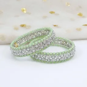 DANIAA- Pair of Silver Mint Polki Kangan