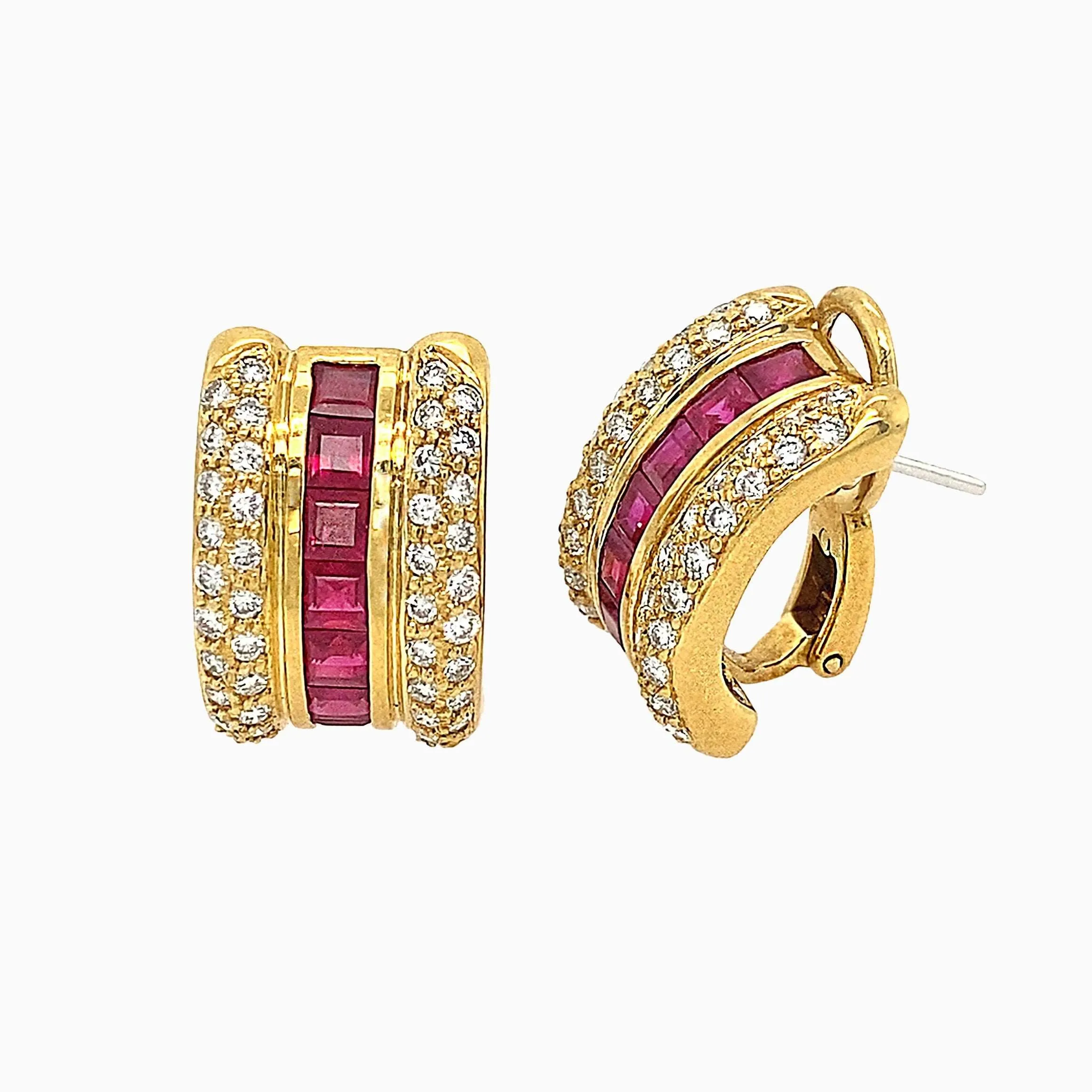 Deco Burmese Ruby Diamond Ear Clips