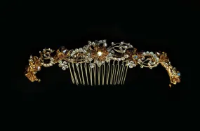 Deep Gold Beaded and Crystal Headpiece