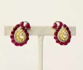 Discover the perfect fusion of elegance and luxury with our exquisite tops, featuring uncut diamonds, brilliant diamond rounds, and vibrant ruby cabs.(KME2238)