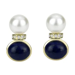 Earrings - South Sea Pearl, Lapis Lazuli And Diamond (2301D)