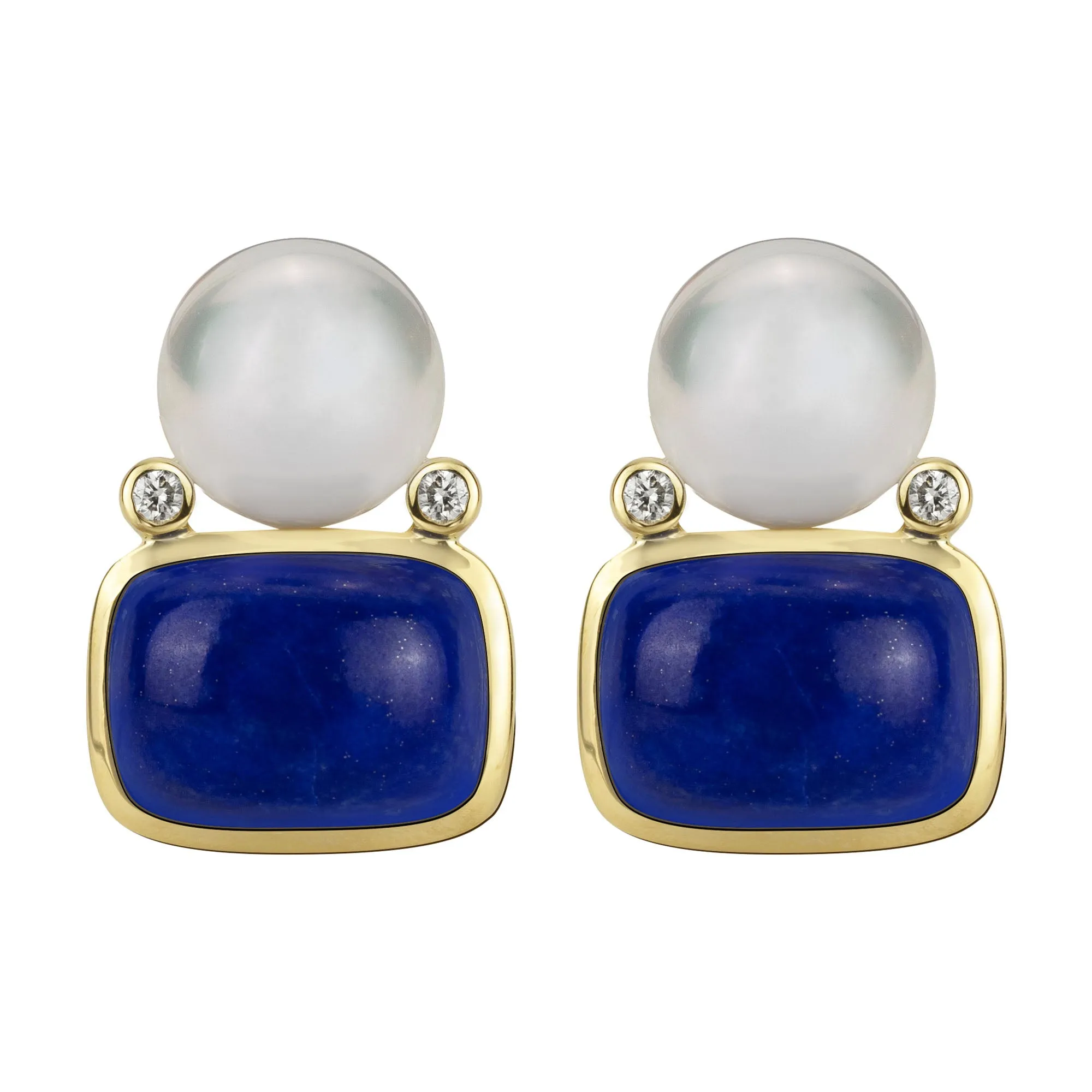 Earrings - South Sea Pearl, Lapis Lazuli And Diamond (2344D)