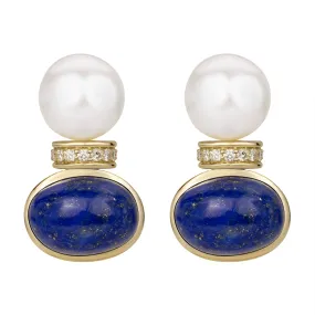 Earrings - South Sea Pearl, Lapis Lazuli And Diamond (2383G)