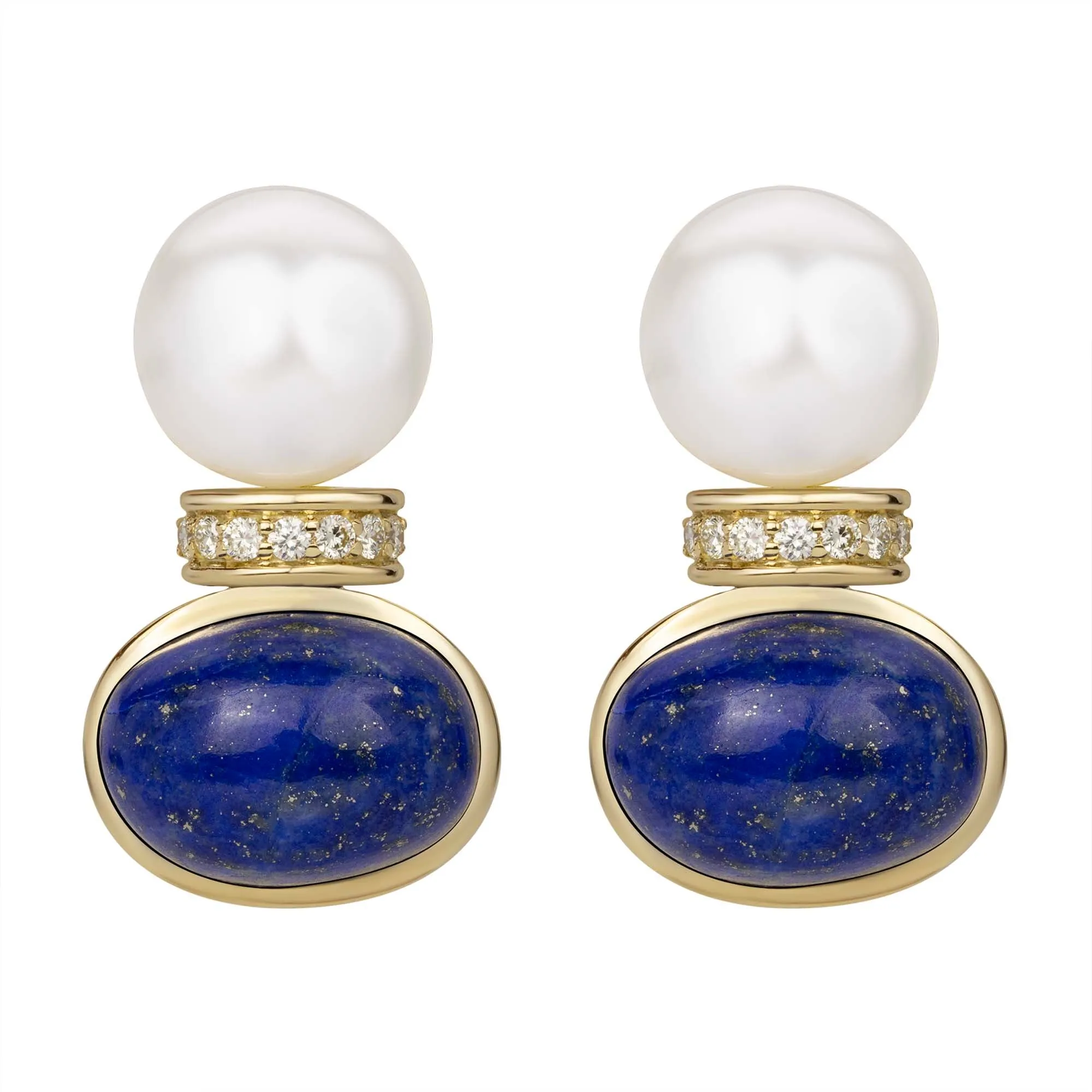 Earrings - South Sea Pearl, Lapis Lazuli And Diamond (2383G)