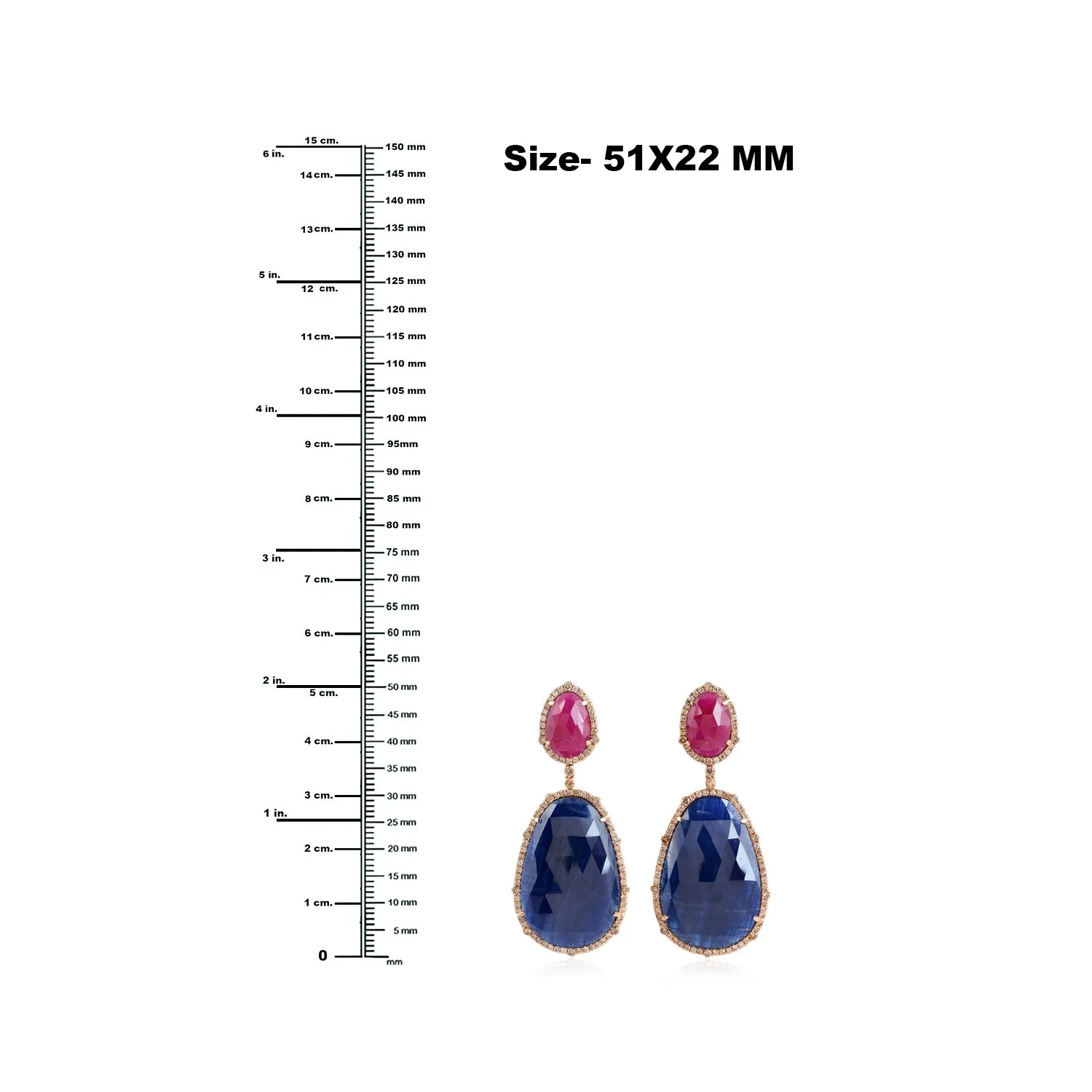 Egg Shape Ruby Blue Sapphire Pave Diamond Drop Danglers In 18k Rose Gold For Women