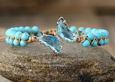 Elegant Turquoise Crystal Butterfly Bracelet | Handcrafted Bohemian Jewelry for Women