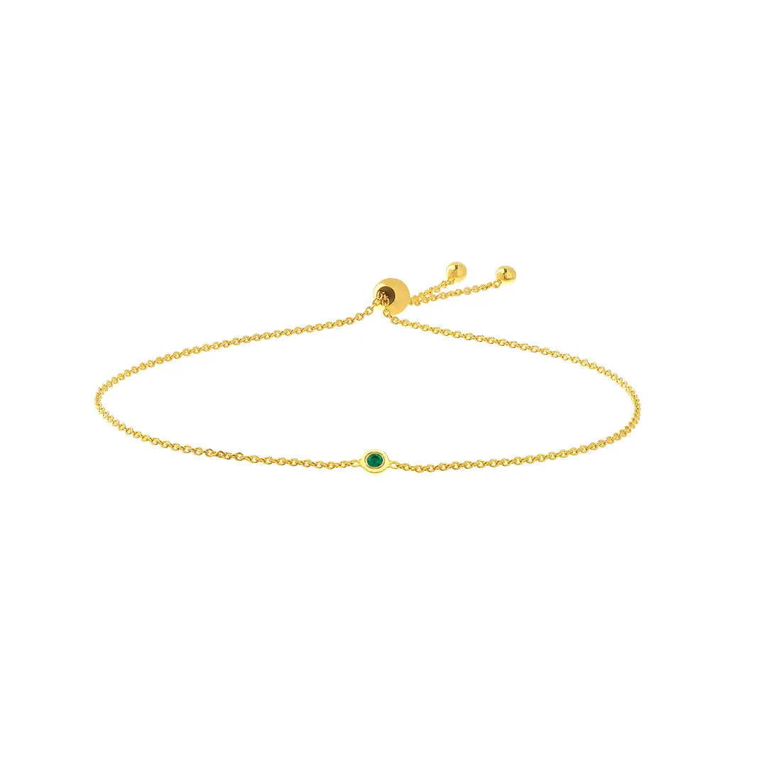 Emerald Bezel 14K Yellow Gold Bolo Bracelet