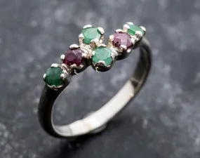 Emerald Bypass Ring - Asymmetric Silver Band - Ruby Vintage Ring