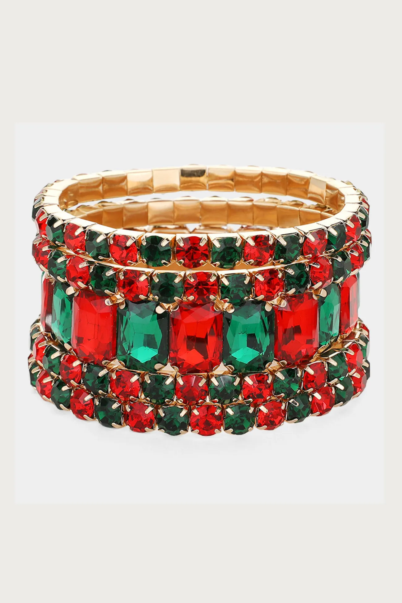 Emerald Cut Round Stone Stretch Bracelets