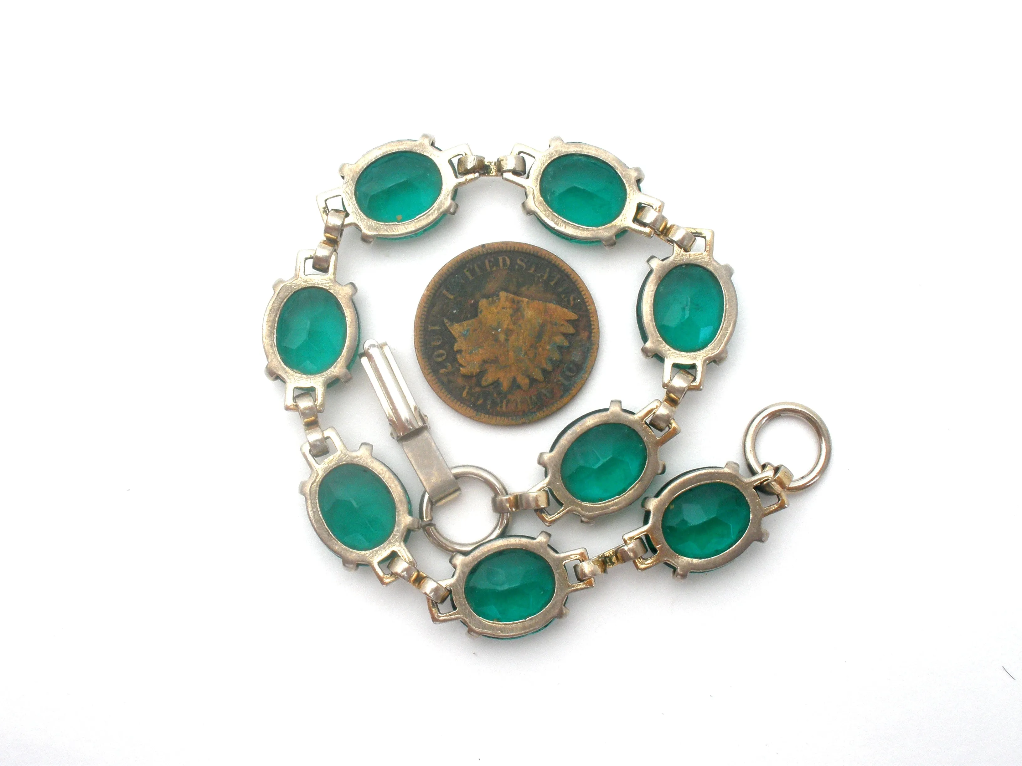 Emerald Green Rhinestone Bracelet 7.25" Vintage