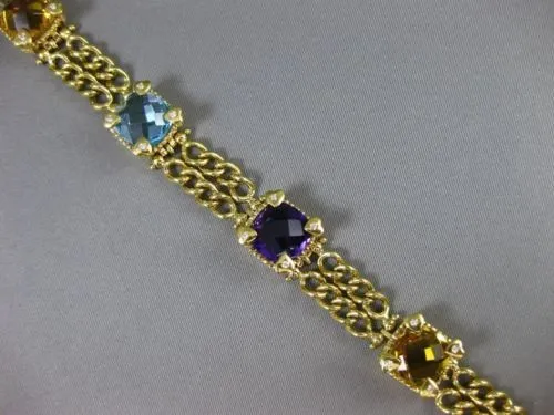 ESTATE LARGE .30CT DIAMOND & MULTI GEM 14KT YELLOW GOLD 3D HEART TOGGLE BRACELET