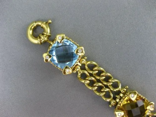 ESTATE LARGE .30CT DIAMOND & MULTI GEM 14KT YELLOW GOLD 3D HEART TOGGLE BRACELET