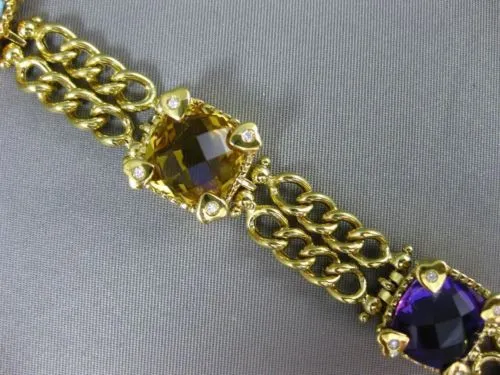 ESTATE LARGE .30CT DIAMOND & MULTI GEM 14KT YELLOW GOLD 3D HEART TOGGLE BRACELET