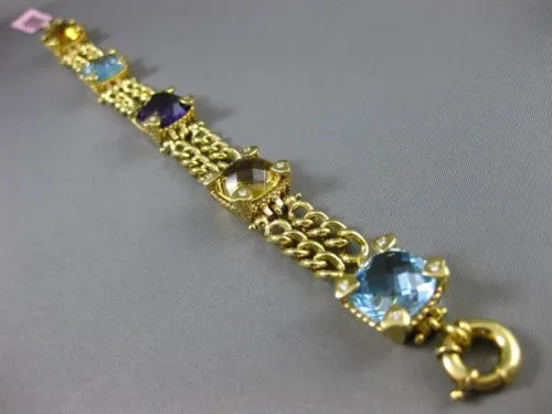 ESTATE LARGE .30CT DIAMOND & MULTI GEM 14KT YELLOW GOLD 3D HEART TOGGLE BRACELET