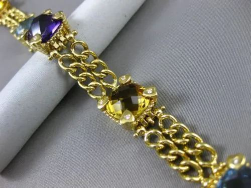 ESTATE LARGE .30CT DIAMOND & MULTI GEM 14KT YELLOW GOLD 3D HEART TOGGLE BRACELET