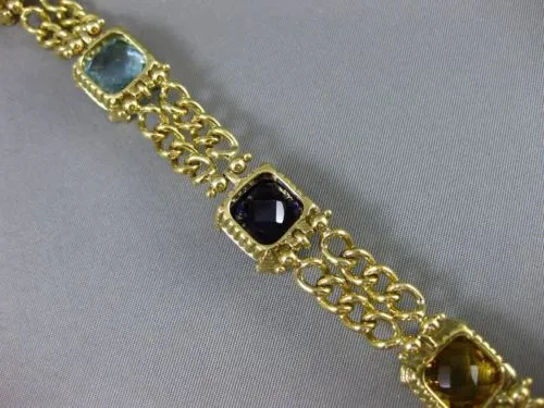 ESTATE LARGE .30CT DIAMOND & MULTI GEM 14KT YELLOW GOLD 3D HEART TOGGLE BRACELET