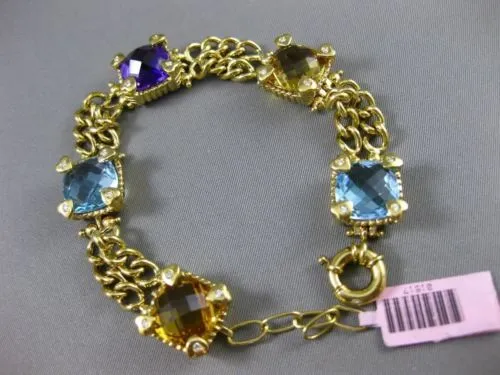 ESTATE LARGE .30CT DIAMOND & MULTI GEM 14KT YELLOW GOLD 3D HEART TOGGLE BRACELET
