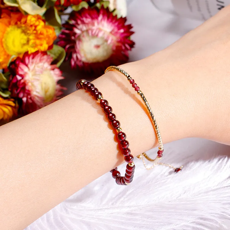Exquisite Garnet Crystal Bracelet Set - Sterling Silver Fashion Jewelry