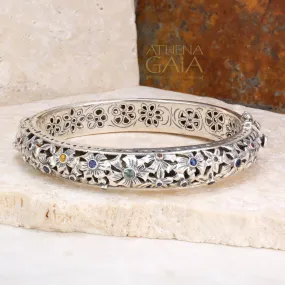 Flower Field Gemstone Bangle Bracelet