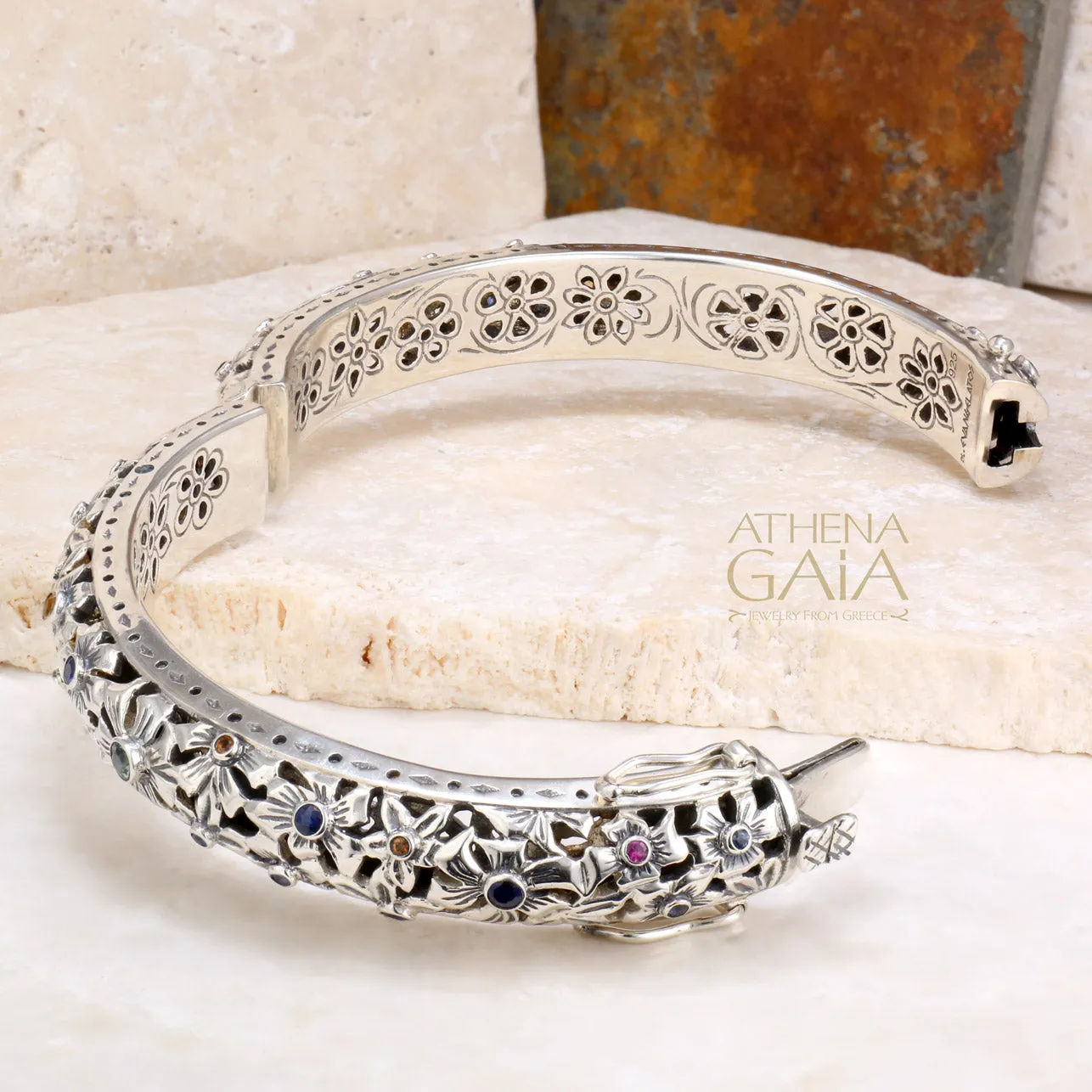 Flower Field Gemstone Bangle Bracelet