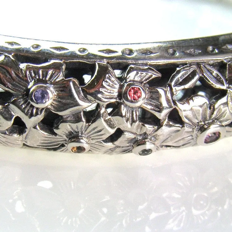 Flower Field Gemstone Bangle Bracelet