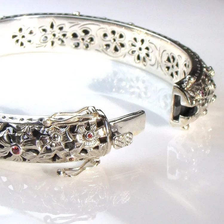 Flower Field Gemstone Bangle Bracelet