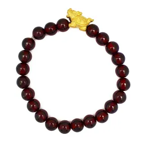 Garnet Bead Dragon-Turtle Bracelet (24K)