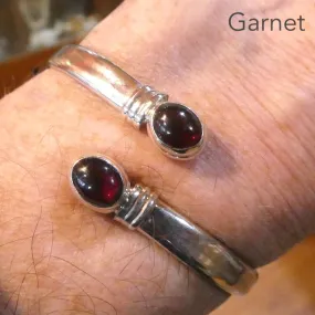Garnet Gemstone Cuff Bracelet Bangle, 925 Sterling Silver