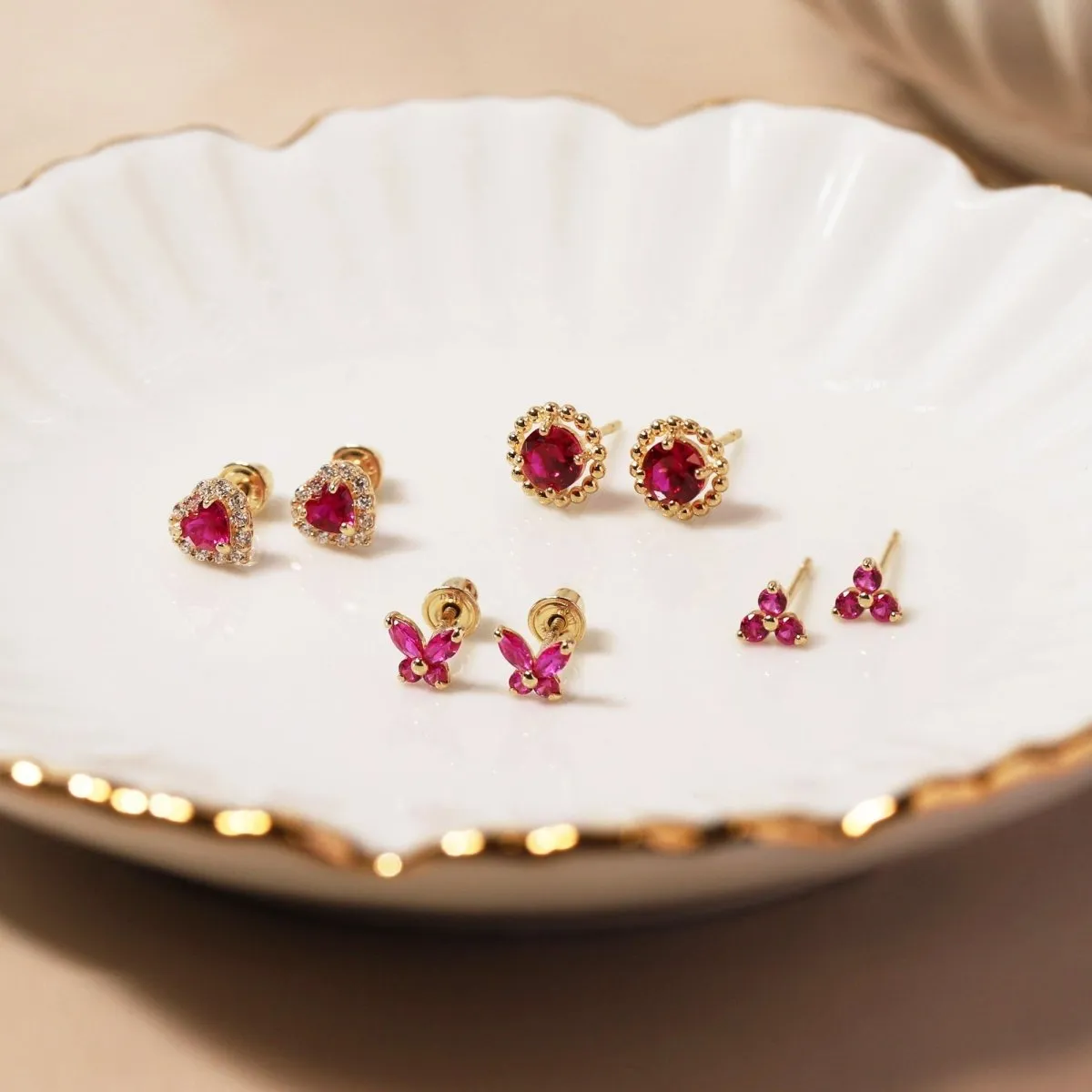 Gemstone Clover Studs Ruby
