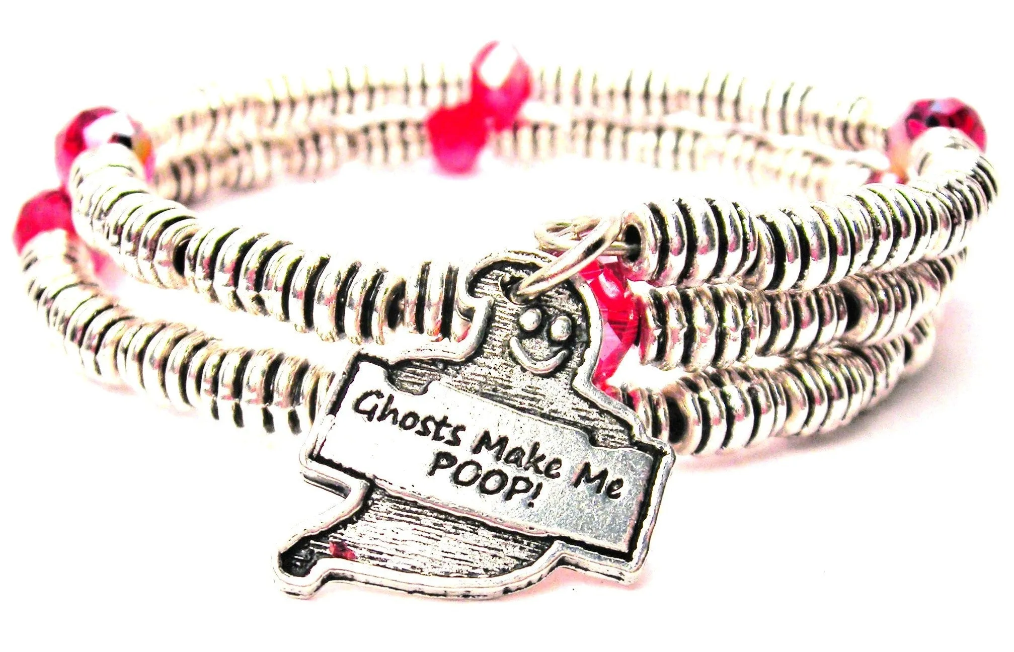 Ghost Make Me Poop! Curly Coil Wrap Style Bangle Bracelet