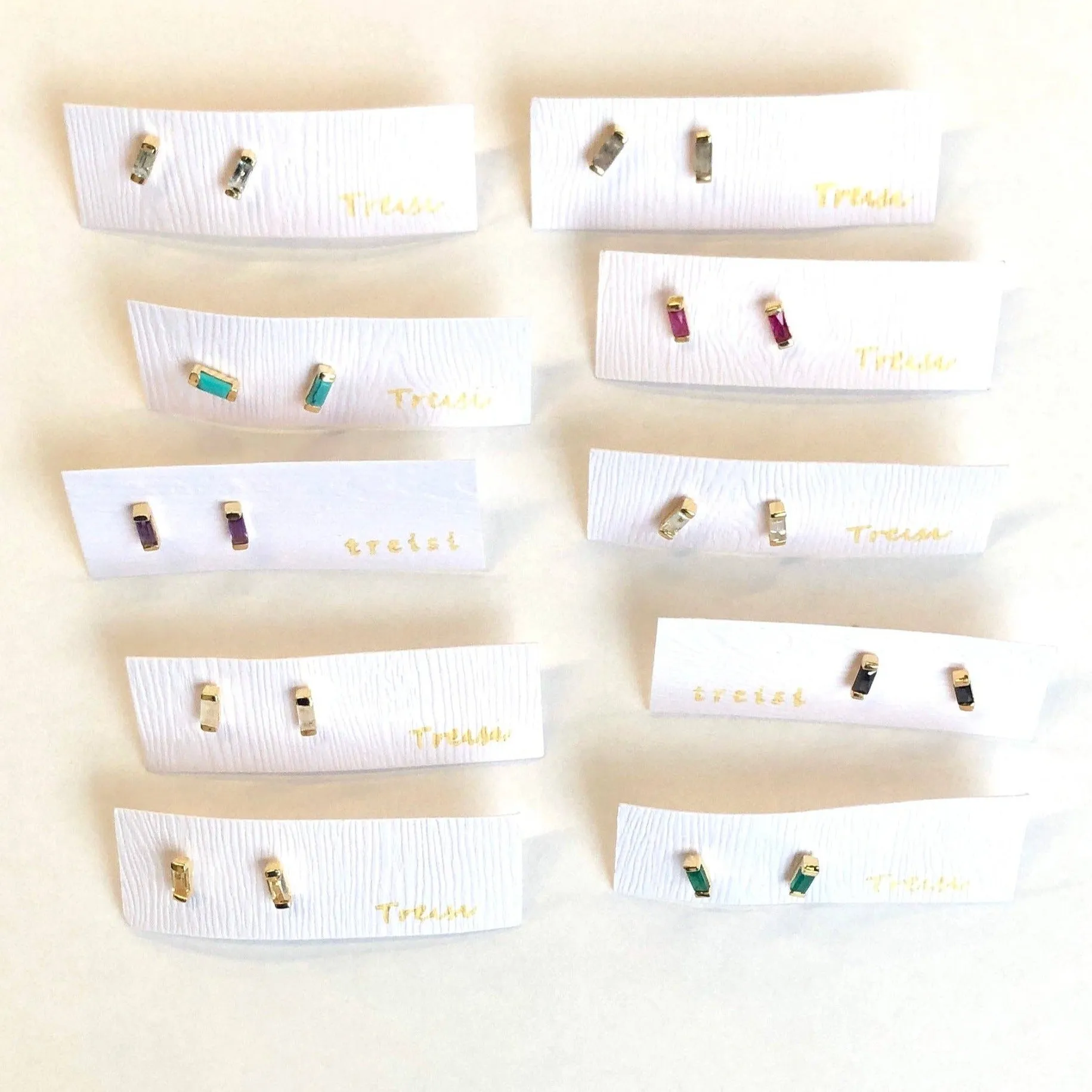 Gold Baguette Stone Stud Earrings: Ruby