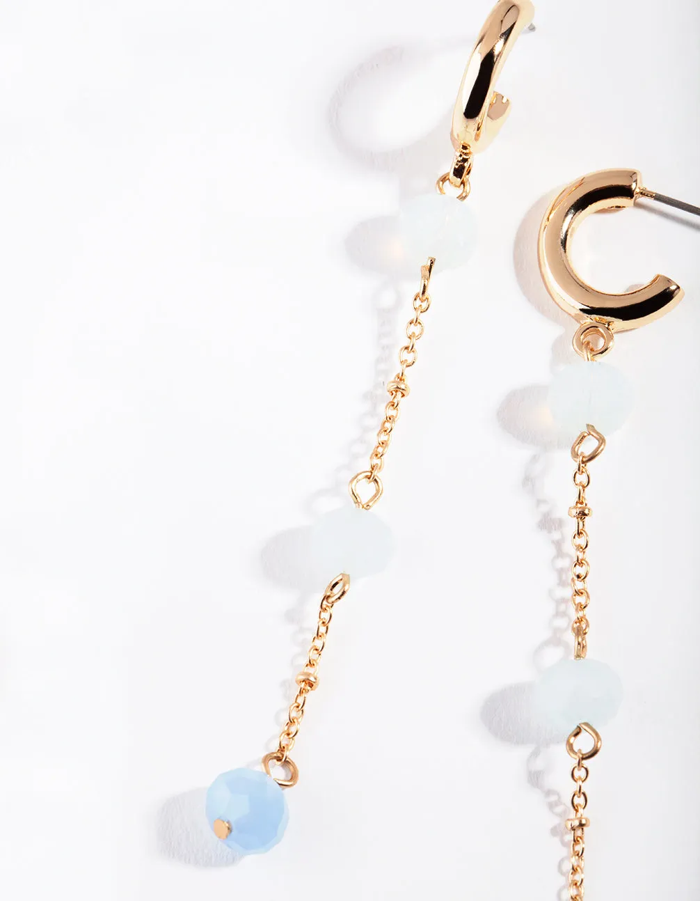 Gold Blue Triple Bead Huggie Earring