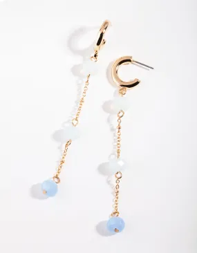 Gold Blue Triple Bead Huggie Earring