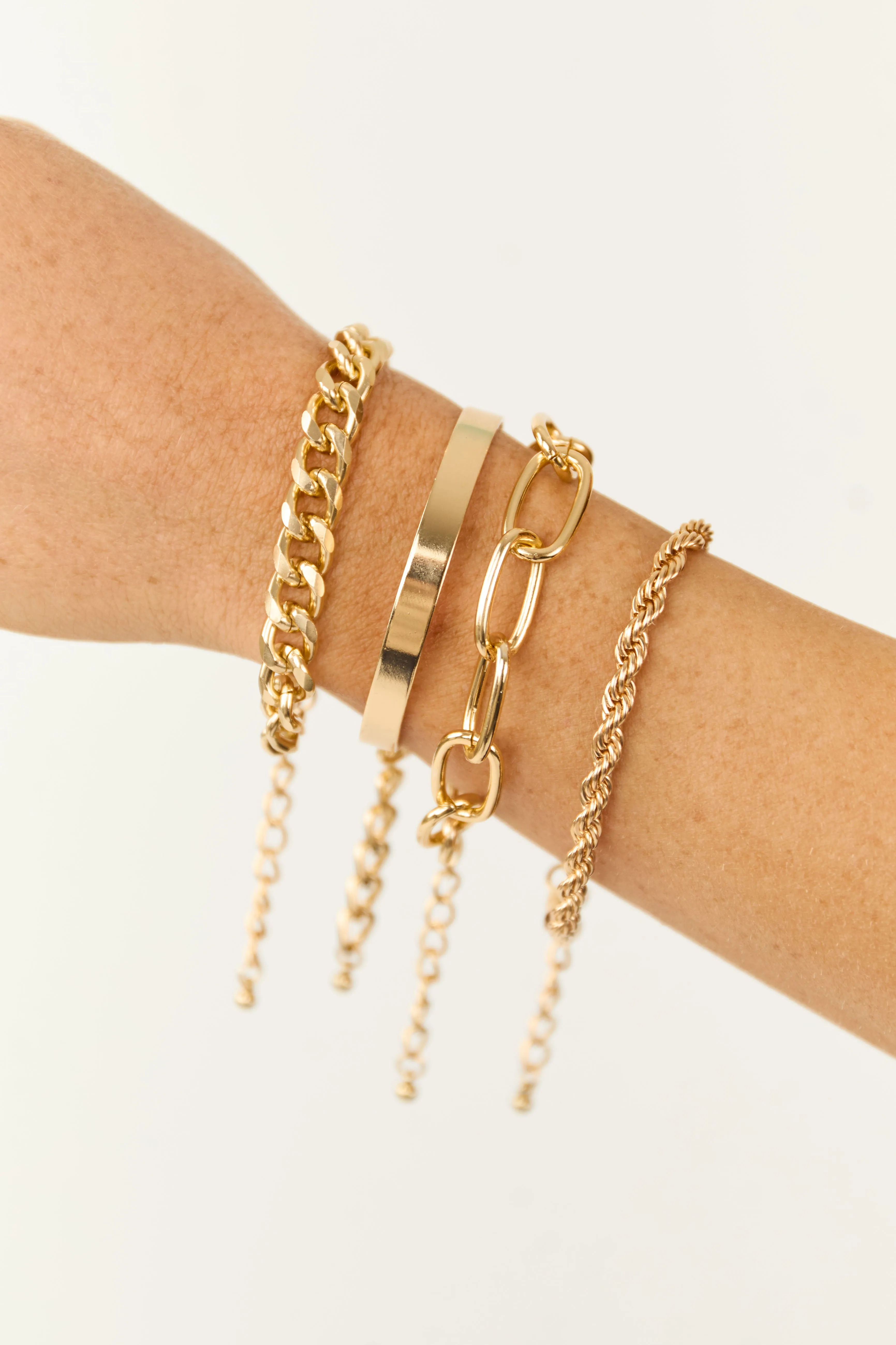Gold Chain Link 4 Piece Bracelet Set
