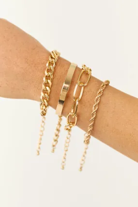 Gold Chain Link 4 Piece Bracelet Set