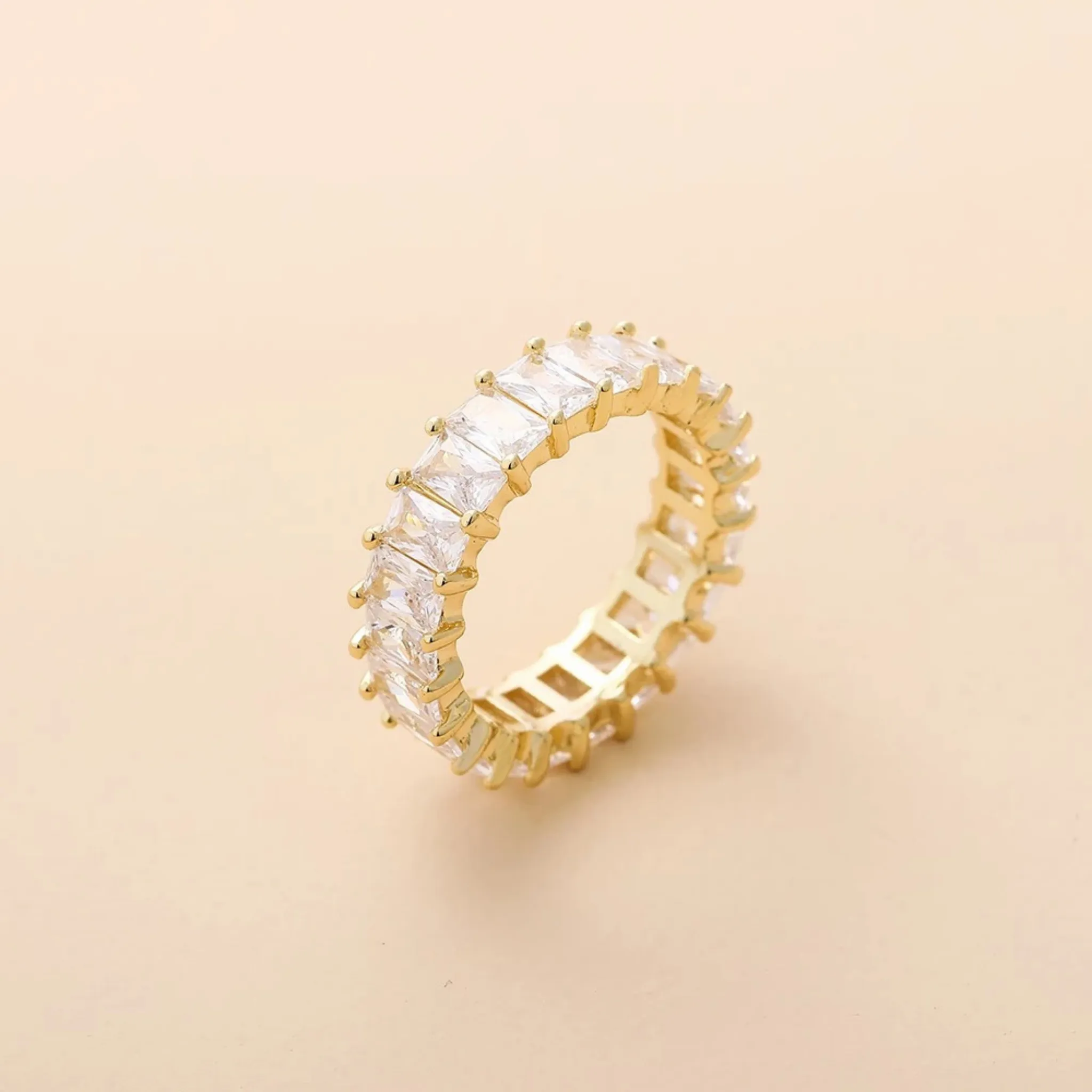 Gold Crystal Baguette Cut Eternity Band Ring