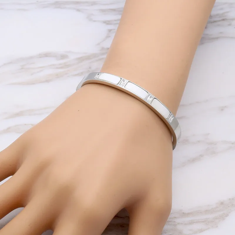 Gold Plated Stainless Steel Natural Shell Bracelets Bangles, Roman Letter Crystal Bangle For Women Jewelry pulseiras joyas
