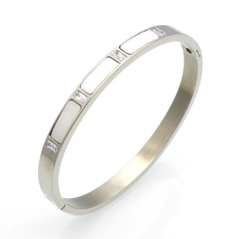 Gold Plated Stainless Steel Natural Shell Bracelets Bangles, Roman Letter Crystal Bangle For Women Jewelry pulseiras joyas