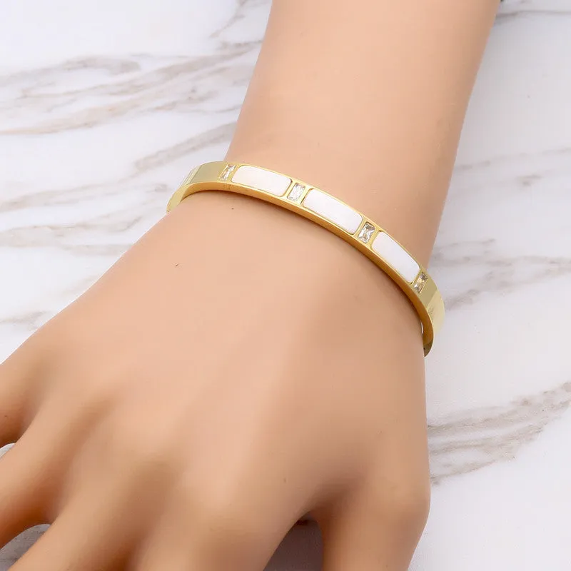 Gold Plated Stainless Steel Natural Shell Bracelets Bangles, Roman Letter Crystal Bangle For Women Jewelry pulseiras joyas