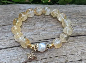 Golden Citrine & Big Pearl Bracelet