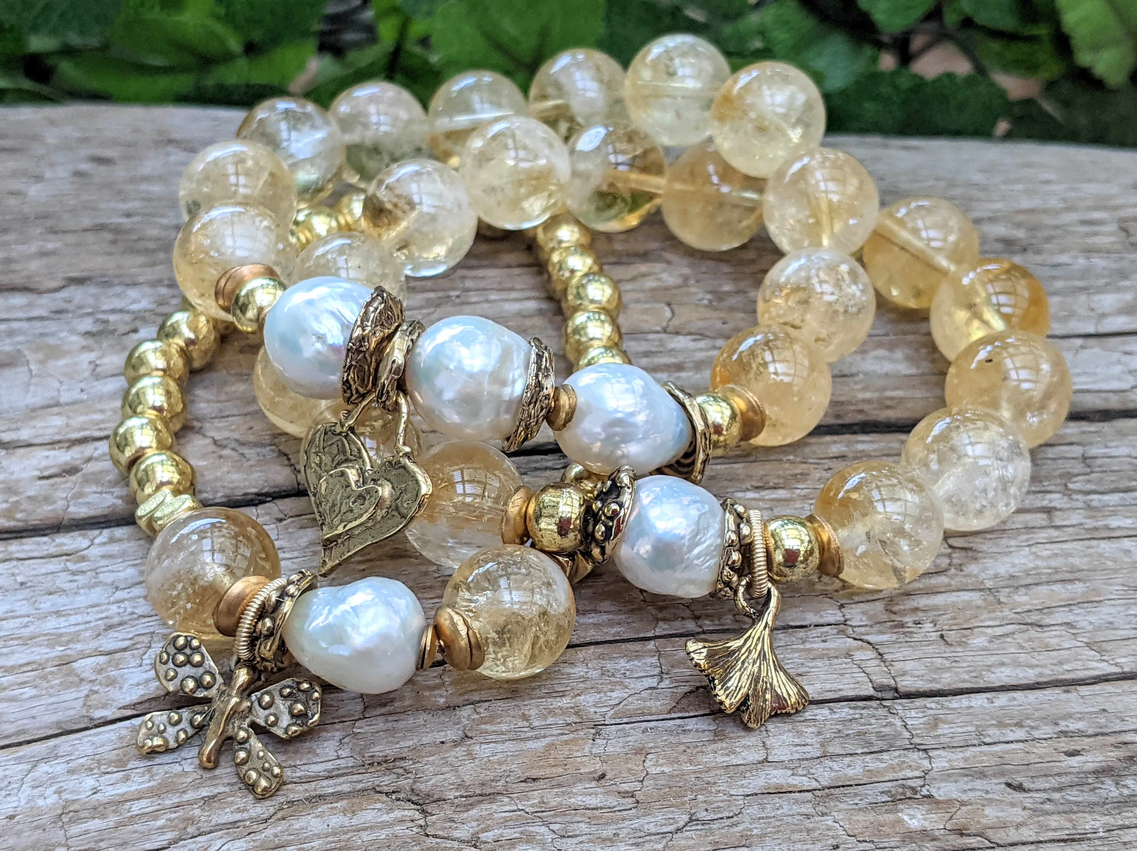 Golden Citrine & Big Pearl Bracelet