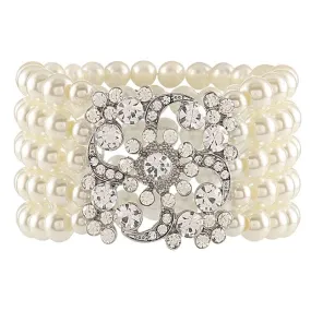 Great Gatsby 1920's Flapper Faux Pearl Bracelet - Silver (Style 2)